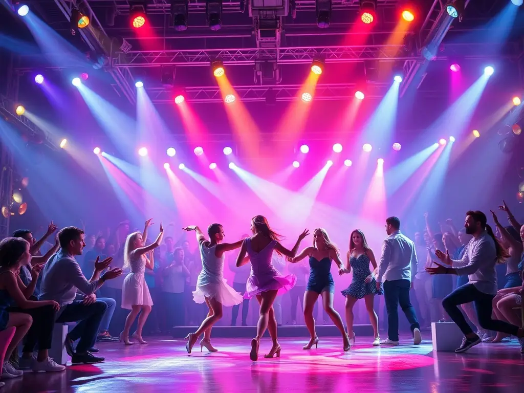 A photograph capturing the energy and excitement of a baton twirling competition, with participants showcasing their skills and sportsmanship.